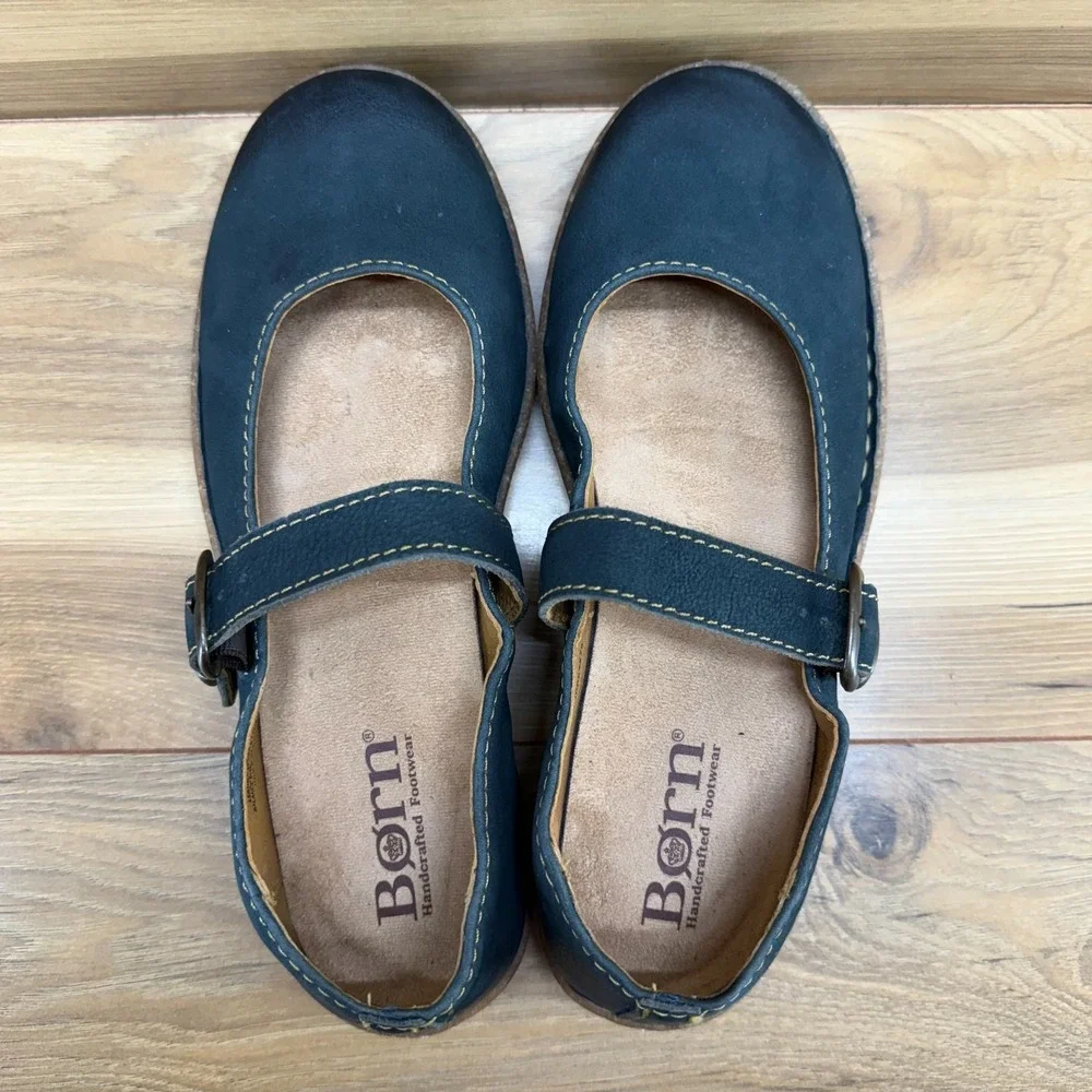 BORN Naomi Mary Janes Womens 9.5 M Sailor Blue Nubuck Flats Buckle Comfort - Picture 8 of 11